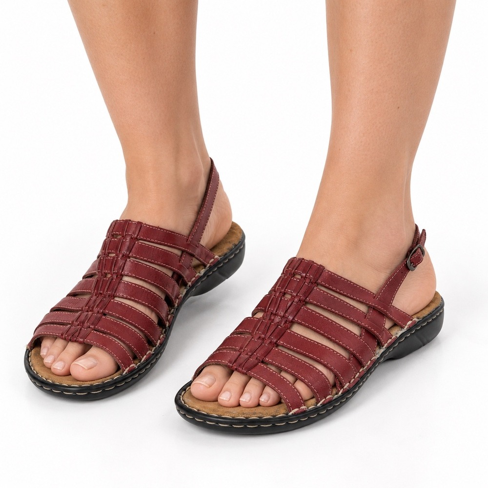 Naturalizer Vintage Red Leather Fisherman Wedge Slingback Sandals Women's Size 9